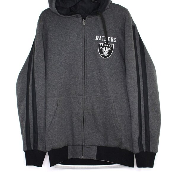 NFL Mens Big Logo Spell Out Oakland Raiders Hooded Reversible Jacket A1531 - Picture 3 of 14